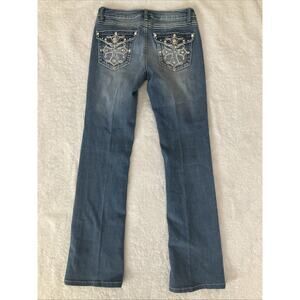 Y2K Jeans Bootcut Embellished Embroidered Rhinestones Denim Blue Juniors SZ 1